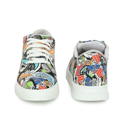 White Printed Casual Sneakers