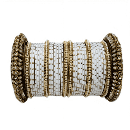 Graceful Oxidized Brass Kada with adorned Golden Dot Matte Texture Metal Bangles Set for women.