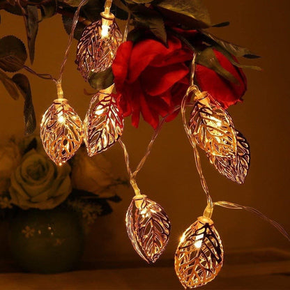 10 Lamps Golden Metal Leaf String LED Decorative Lights