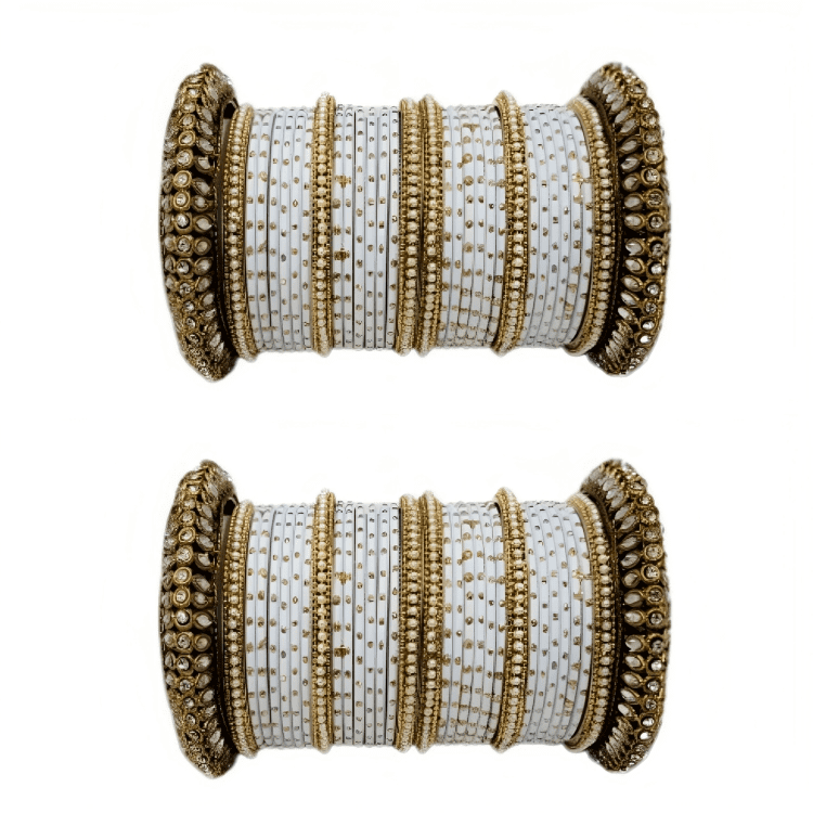 "Glamorous Set of 2 Brass and Metal Bangles with Shimmering Golden Dots – Perfect for Women"