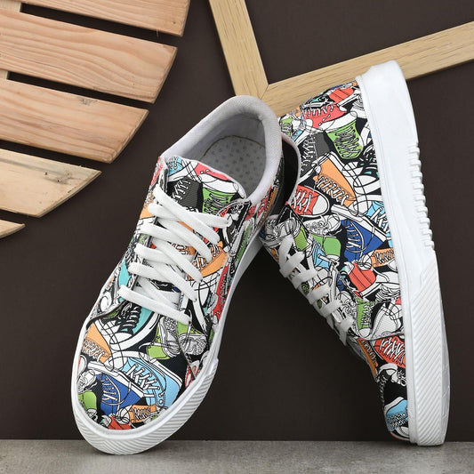 White Printed Casual Sneakers