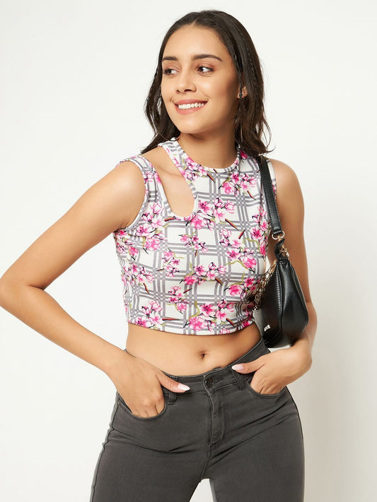 Uptownie Lite Stretchable Polyester Round Neck Sleeveless Cut-Out Crop Top