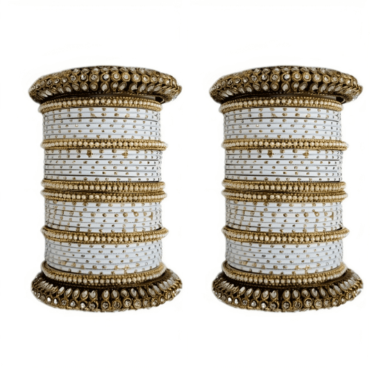 "Glamorous Set of 2 Brass and Metal Bangles with Shimmering Golden Dots – Perfect for Women"