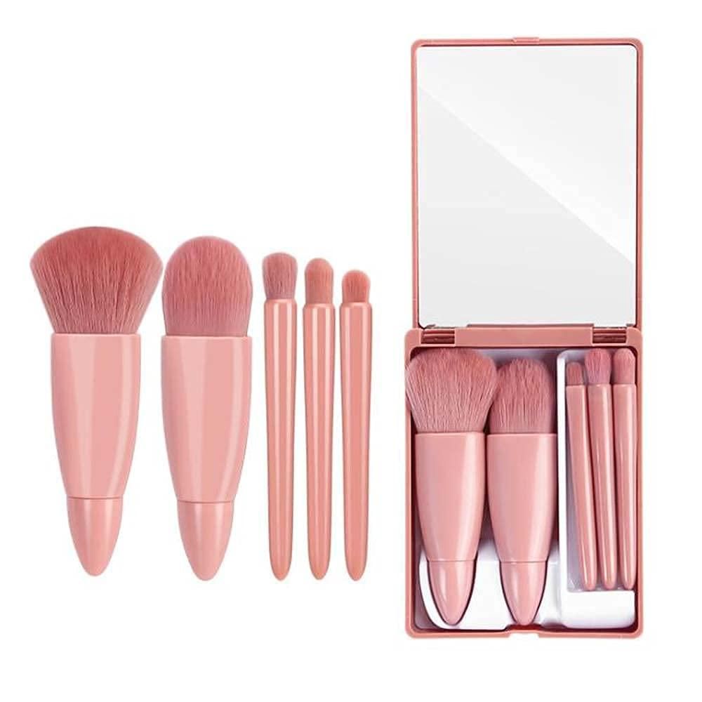 5pcs Mini Complete Function Cosmetic Brushes Kit with Mirror (Multicolor)