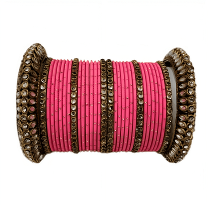 Embrace Elegance Oxidized Gold Metal Kada and Brass Stone Bangles Set for women