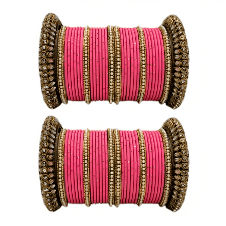 "Glamorous Set of 2 Brass and Metal Bangles with Shimmering Golden Dots – Perfect for Women"