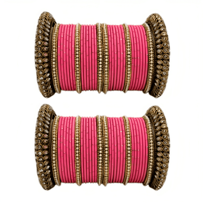 "Glamorous Set of 2 Brass and Metal Bangles with Shimmering Golden Dots – Perfect for Women"