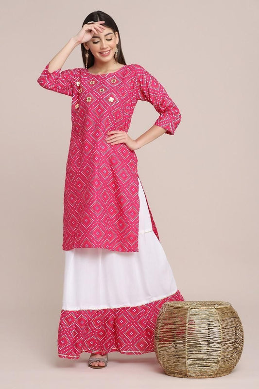 Attractive Printed Rayon Kurti Skirt Set