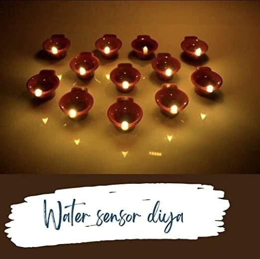 Water sensor electric flameless smokeless LED diyas 6-piece set for Diwali home decor, Diya lights, candles for festivals and decoration.