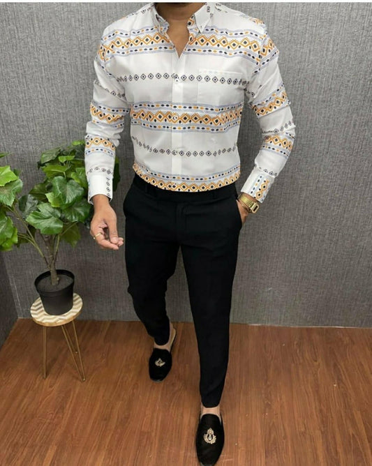 Cotton Printed Full Sleeves Mens Casual Shirt