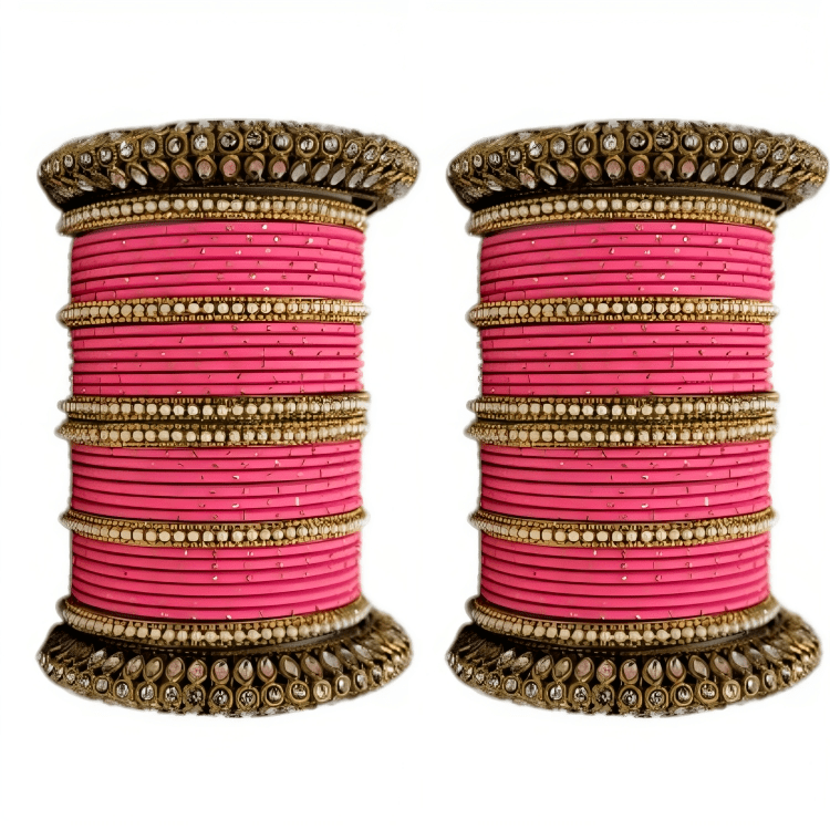 "Glamorous Set of 2 Brass and Metal Bangles with Shimmering Golden Dots – Perfect for Women"