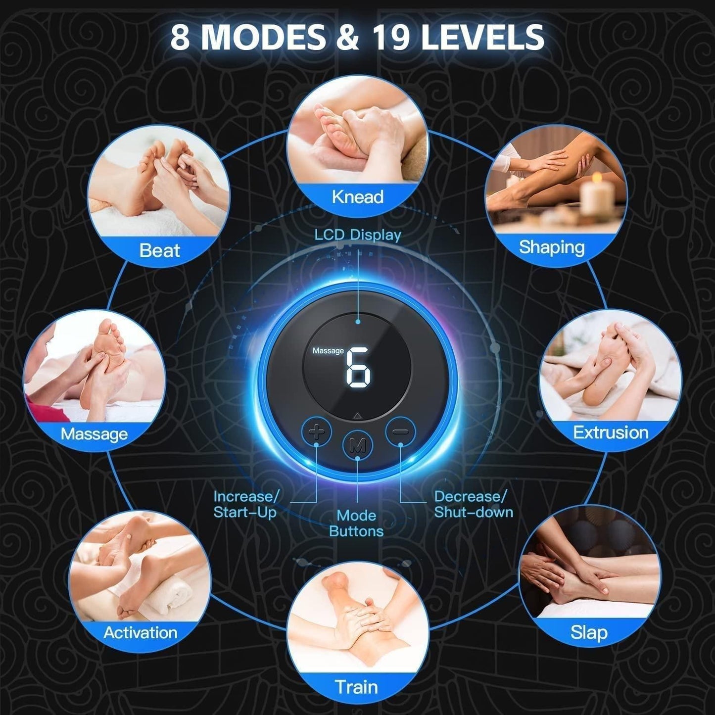 Foot Massager Pain Relief Wireless Electric EMS Foot Massage Machine, Rechargeable Portable Massager with Folding Automatic Pad, 8 Mode19 Intensity for Legs,Therapy Set