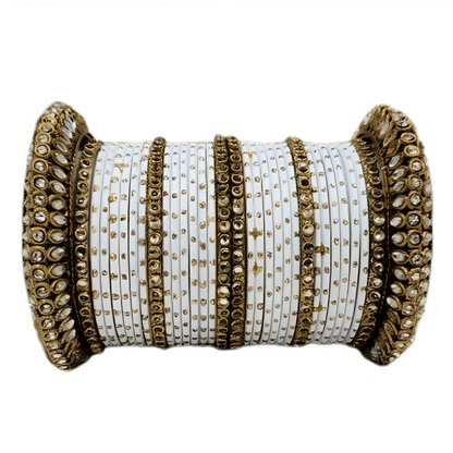 Embrace Elegance Oxidized Gold Metal Kada and Brass Stone Bangles Set for women