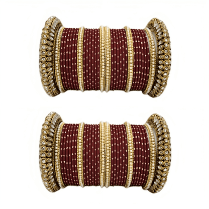 "Glamorous Set of 2 Brass and Metal Bangles with Shimmering Golden Dots – Perfect for Women"