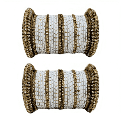 Pair of 2 Set Brass Stone Bangles with Golden Dots Matte Texture Metal Bangles"