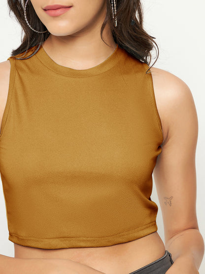 Uptownie Lite Polyester High Neck Sleeveless Crop Top