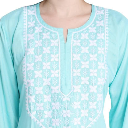 Women Chikan Embroidery Cotton Straight Kurta