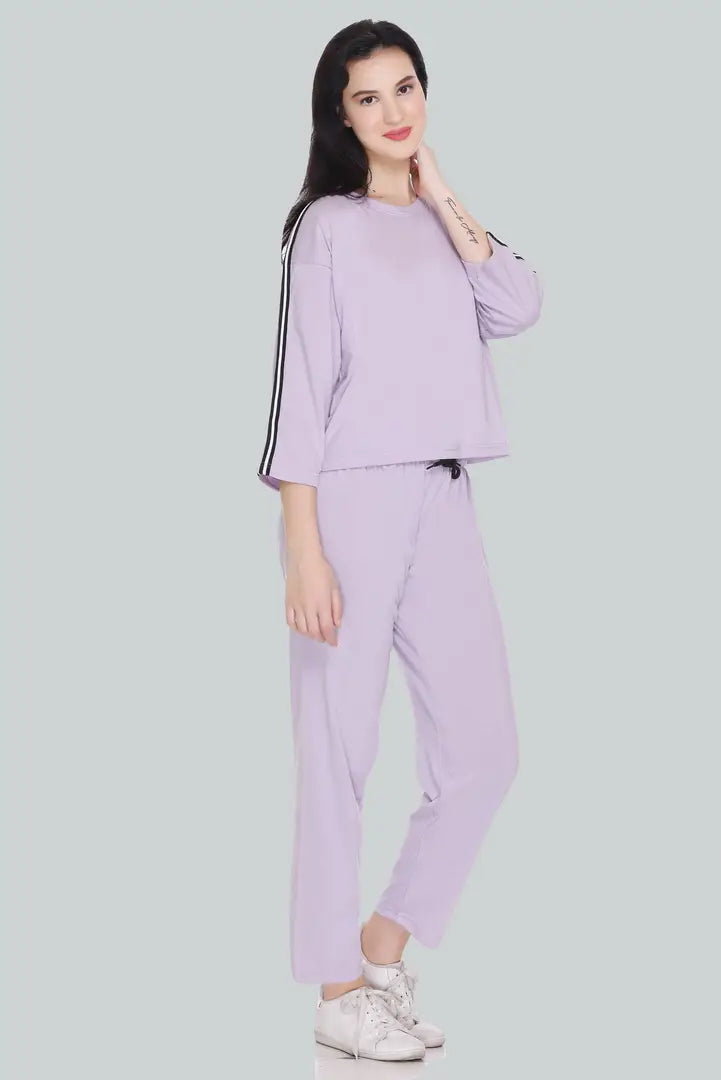 Elite Purple Cotton Blend Long Tracksuit For Women