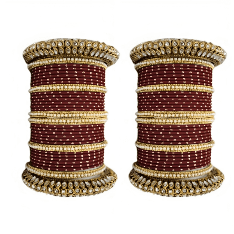 "Glamorous Set of 2 Brass and Metal Bangles with Shimmering Golden Dots – Perfect for Women"