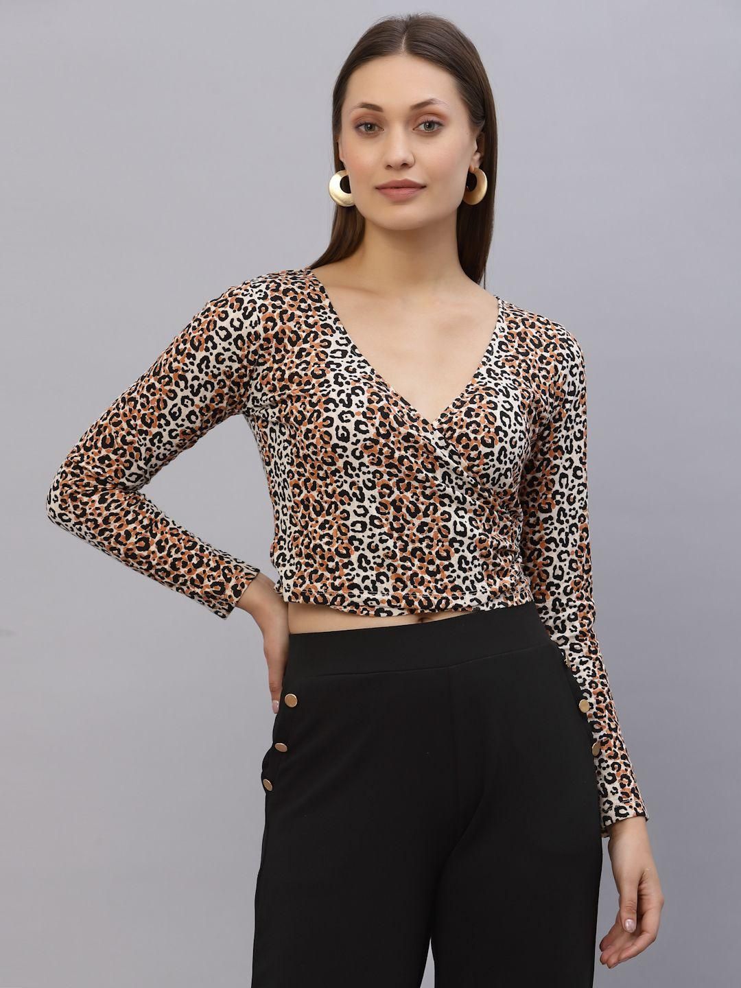 Rigo Women Animal Print Wrap Crop Top