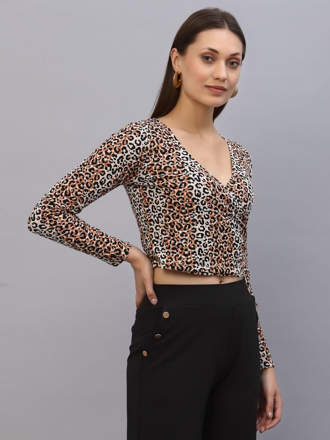 Rigo Women Animal Print Wrap Crop Top