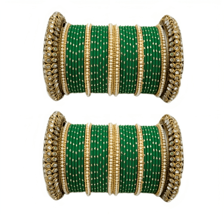 "Glamorous Set of 2 Brass and Metal Bangles with Shimmering Golden Dots – Perfect for Women"