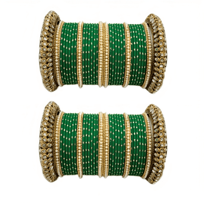 "Glamorous Set of 2 Brass and Metal Bangles with Shimmering Golden Dots – Perfect for Women"