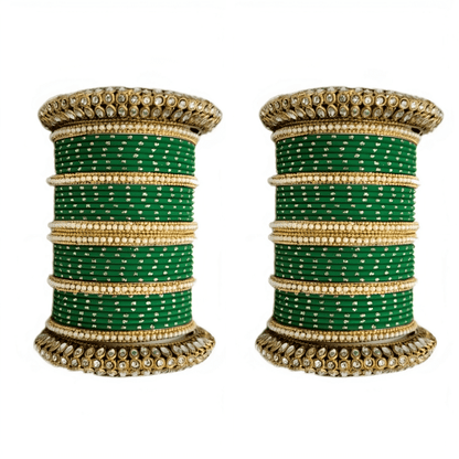 "Glamorous Set of 2 Brass and Metal Bangles with Shimmering Golden Dots – Perfect for Women"