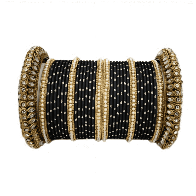 Graceful Oxidized Brass Kada with adorned Golden Dot Matte Texture Metal Bangles Set for women.