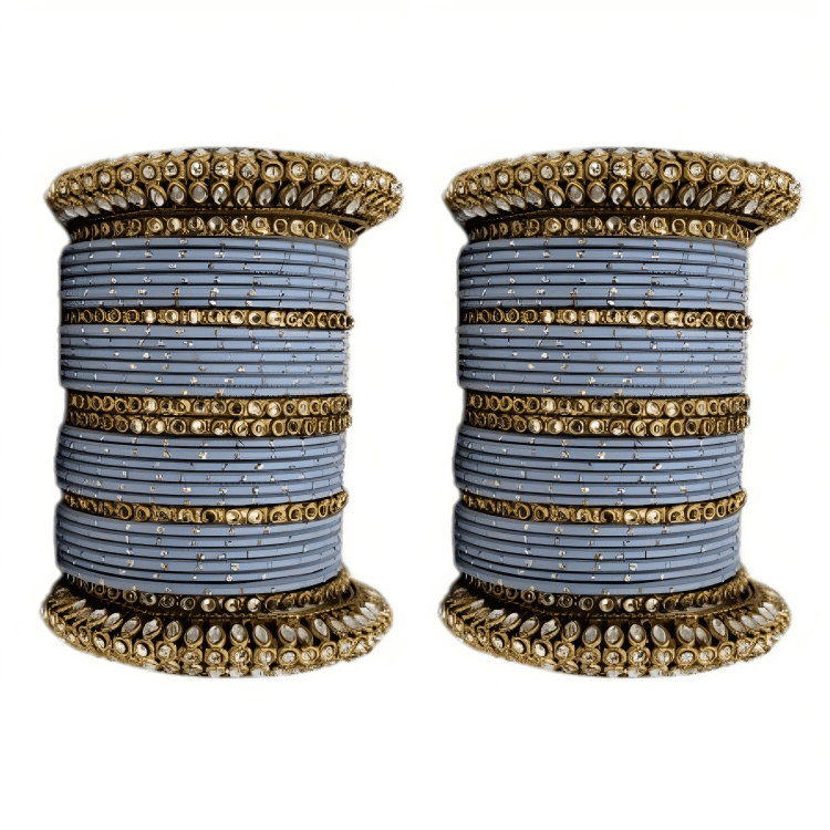 Golden Delight: Oxidized Metal Kada and Brass Stone Bangle Set of 2