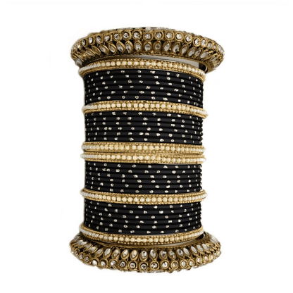 Graceful Oxidized Brass Kada with adorned Golden Dot Matte Texture Metal Bangles Set for women.