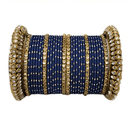 Embrace Elegance Oxidized Gold Metal Kada and Brass Stone Bangles Set for women