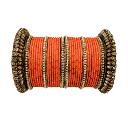 Graceful Oxidized Brass Kada with adorned Golden Dot Matte Texture Metal Bangles Set for women.