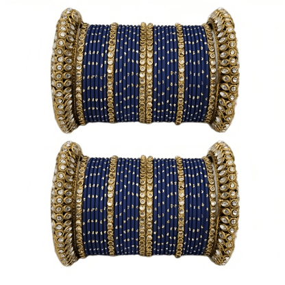 Pair of 2 Set Brass Stone Bangles with Golden Dots Matte Texture Metal Bangles"