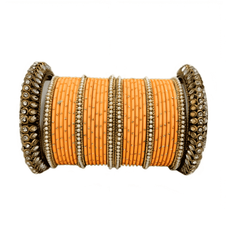 Graceful Oxidized Brass Kada with adorned Golden Dot Matte Texture Metal Bangles Set for women.