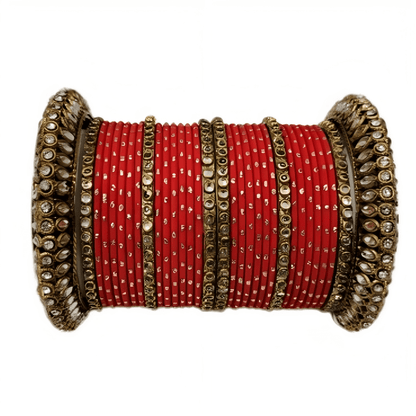 Embrace Elegance Oxidized Gold Metal Kada and Brass Stone Bangles Set for women