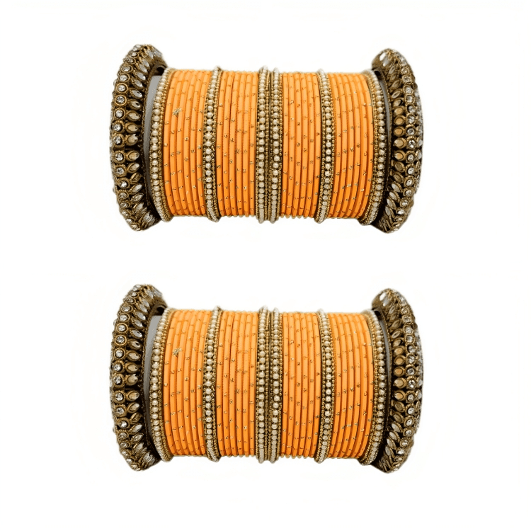 "Glamorous Set of 2 Brass and Metal Bangles with Shimmering Golden Dots – Perfect for Women"