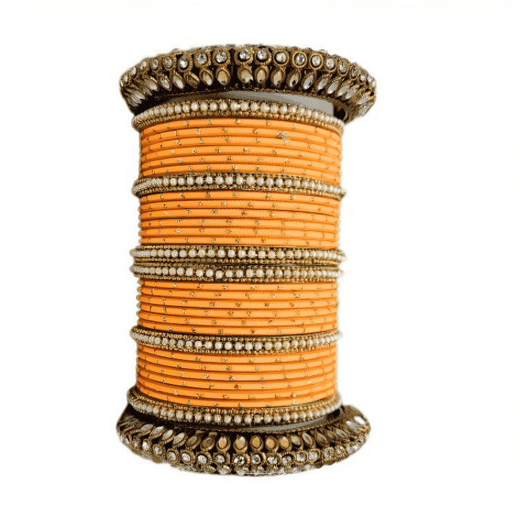 Graceful Oxidized Brass Kada with adorned Golden Dot Matte Texture Metal Bangles Set for women.