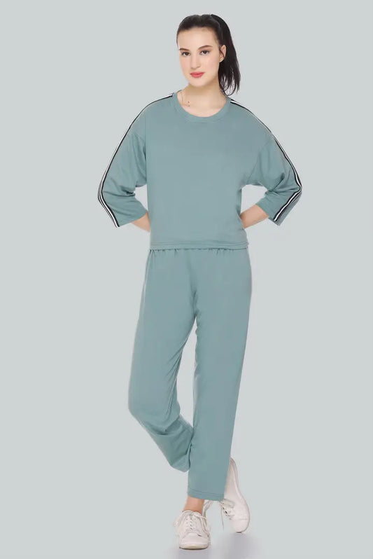 Elite Green Cotton Blend Long Tracksuit For Women