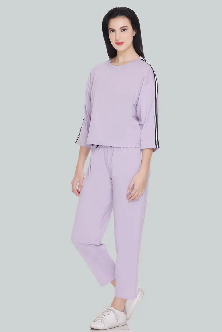 Elite Purple Cotton Blend Long Tracksuit For Women